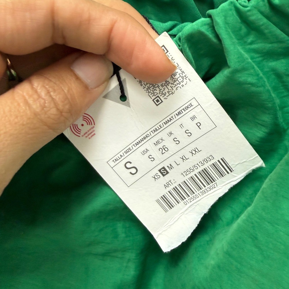 Zara Green Bubble Hem Midi Skirt Elastic Waist Pockets 1255/513/933 Womens S - Picture 4 of 7